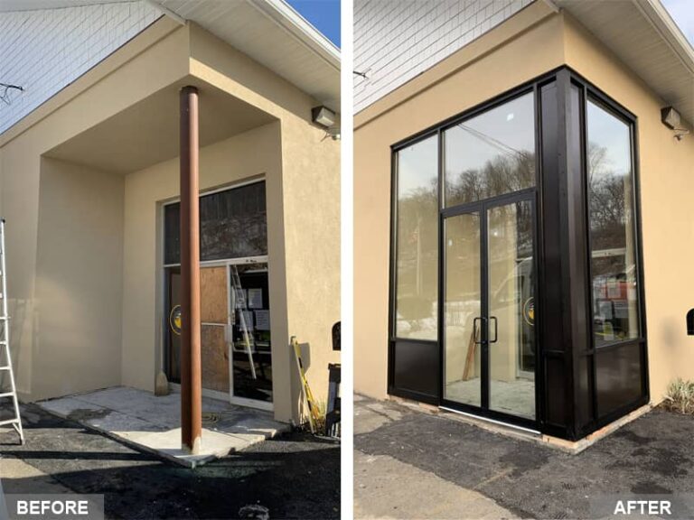 before after aluminum doors installation in ny1 768x576